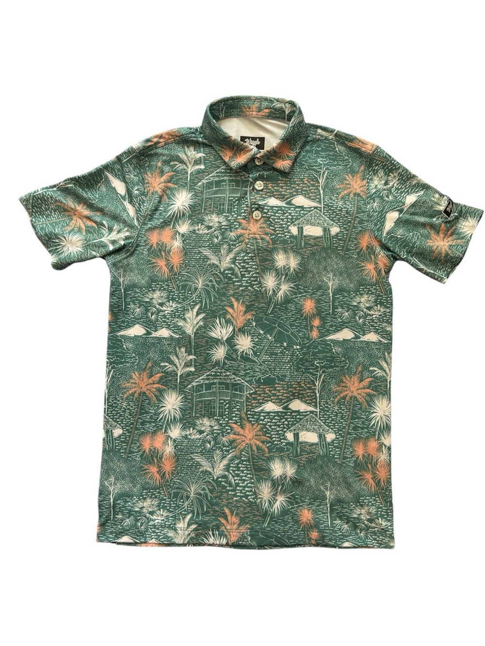 Waggle Boys’ Cabana Golf Polo Tropical Hut Palm Tree Print Size Small